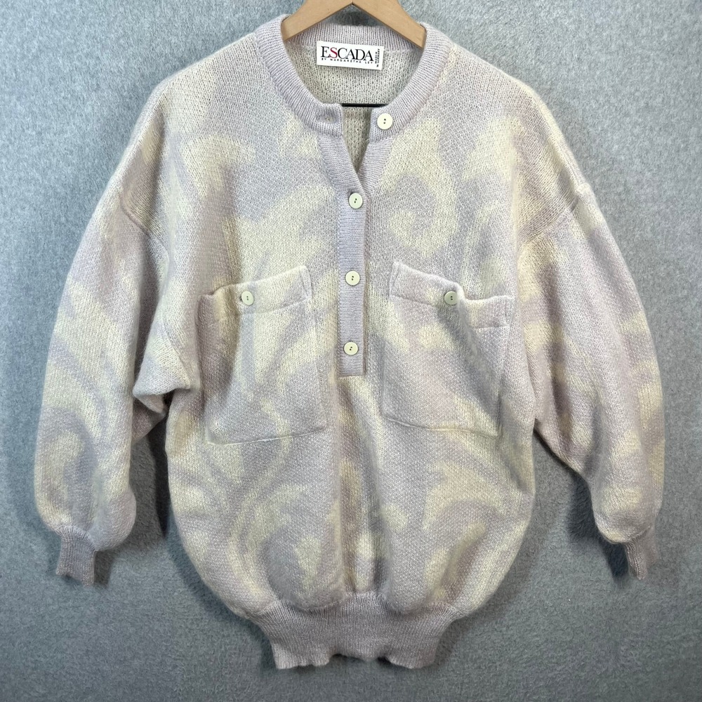 Escada Margaretha Ley Vintage Mohair Blend Sweater Lavender Floral Germany 40